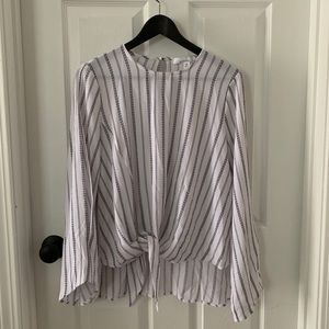 Stripped Front Tie Long Sleeve Blouse | Size S
